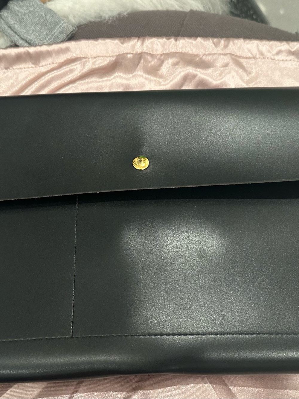 Black Leather Envelope Clutch with Gold Snap